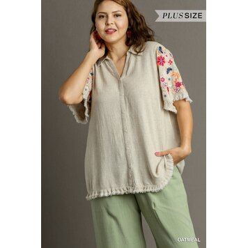 Umgee Wildflower Breeze Embroidered Linen Top