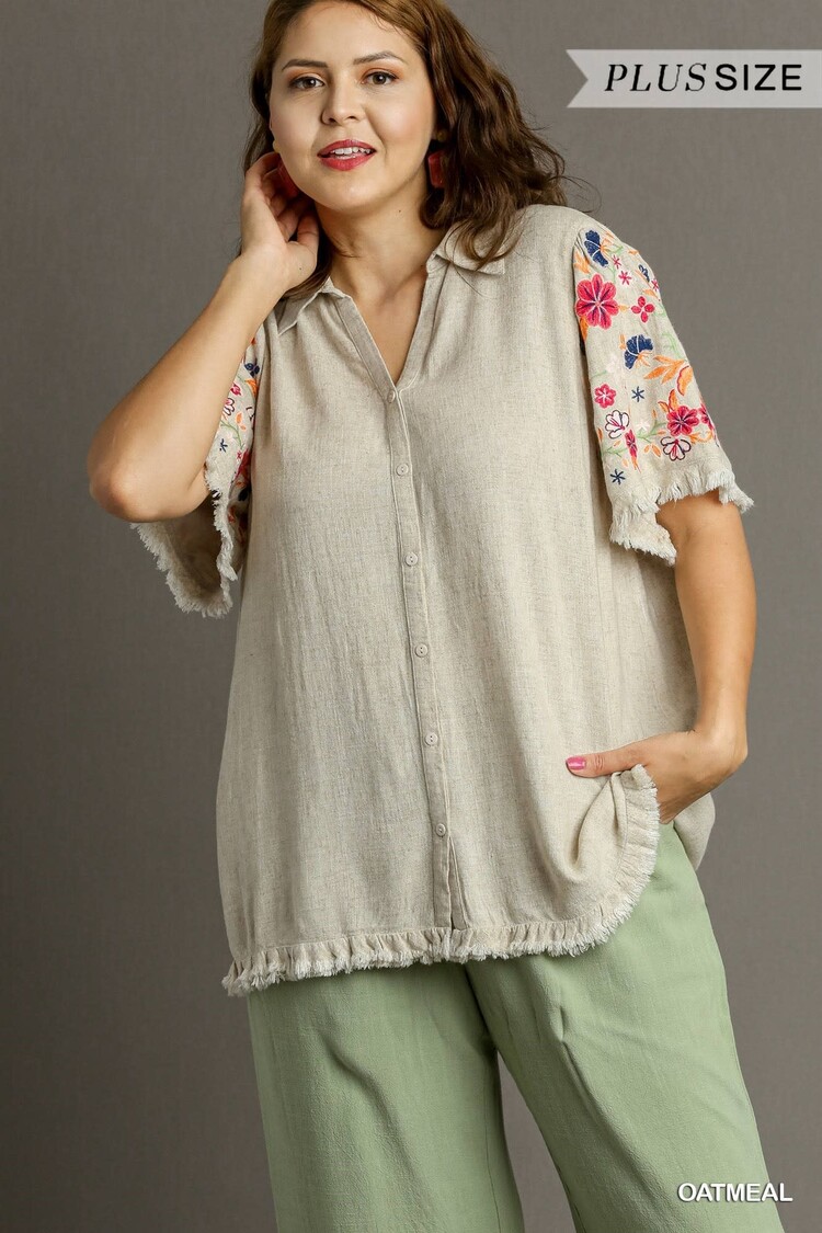 Umgee Wildflower Breeze Embroidered Linen Top