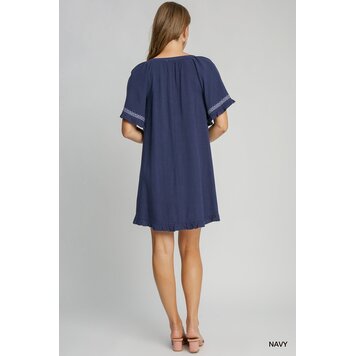 Umgee Linen Peasant Mini Dress