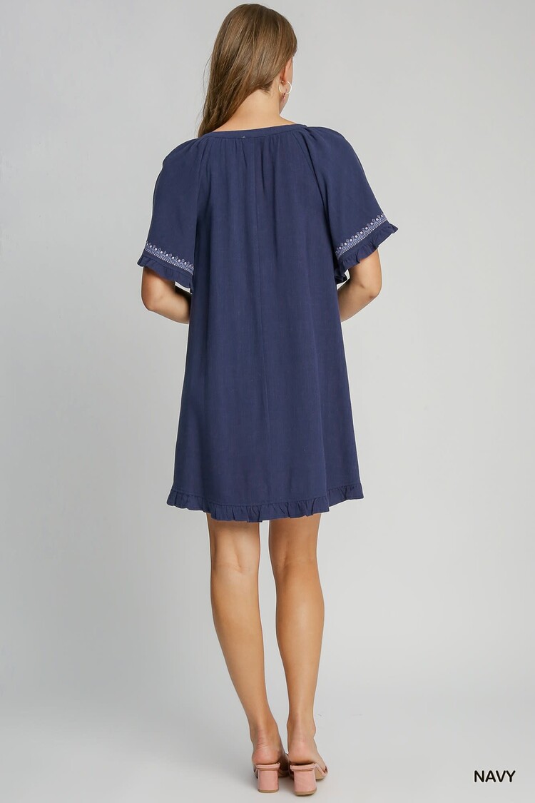 Umgee Linen Peasant Mini Dress