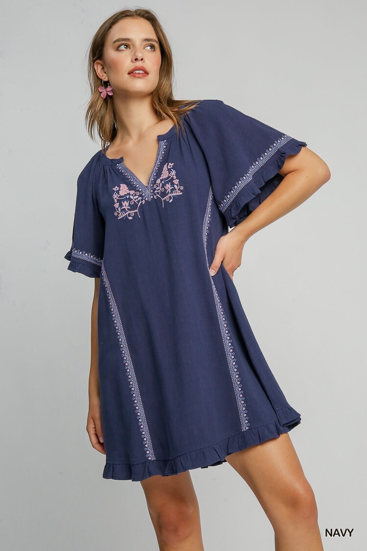 Umgee Linen Peasant Mini Dress