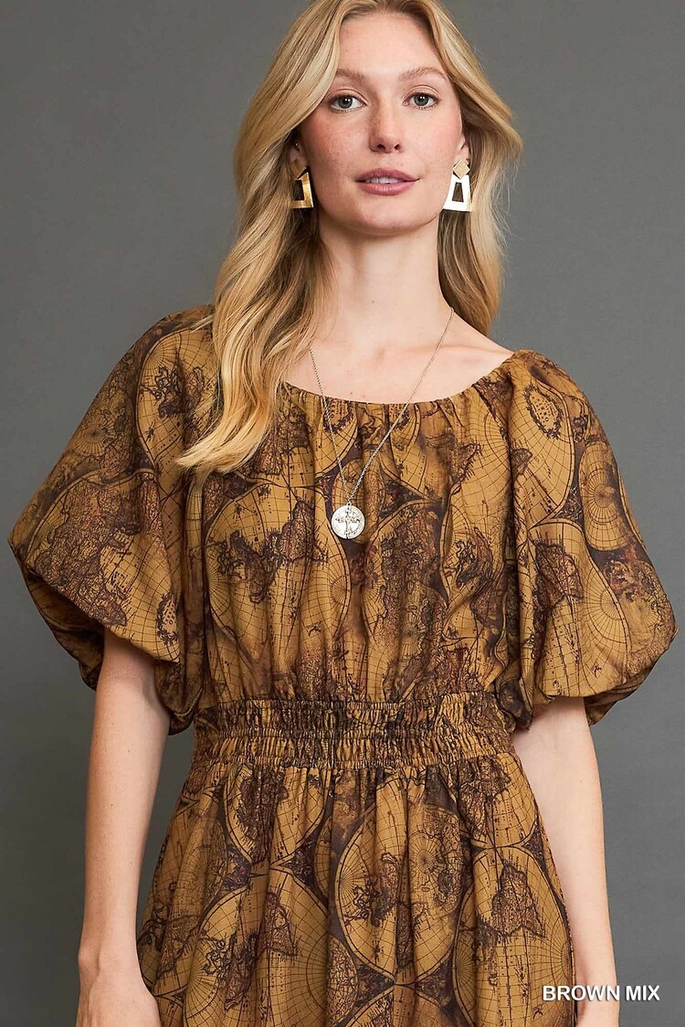 Umgee Around the Round Printed Midi Dress