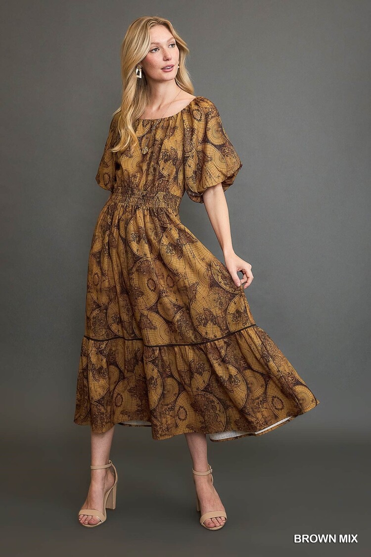 Umgee Around the Round Printed Midi Dress