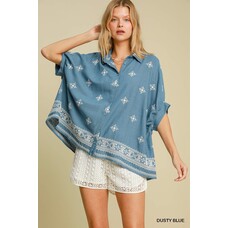 Umgee Aztec Embroidered Button Down Top