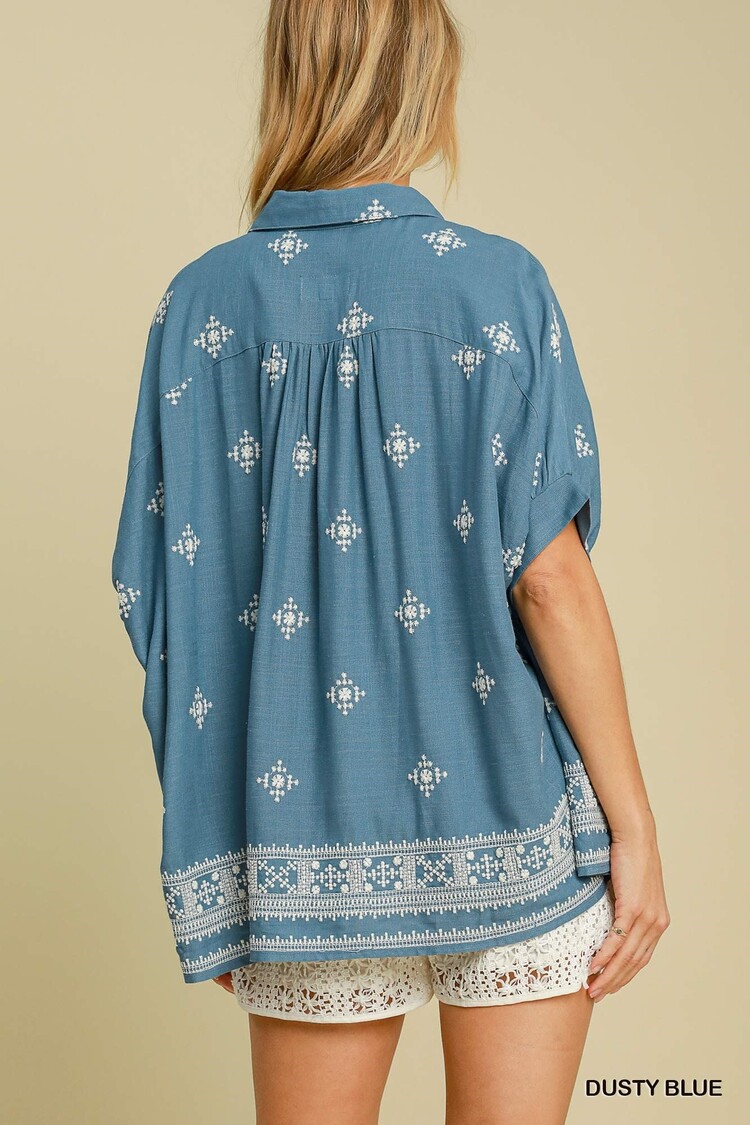 Umgee Aztec Embroidered Button Down Top