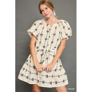 Umgee Ribbon Print Mini Dress with Belt Tie