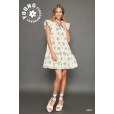Umgee Embroidered Mini Dress with Scalloped Sleeves and Neckline