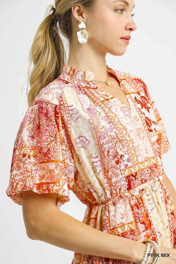 Umgee Boho Patchwork Ruffle Maxi Dress