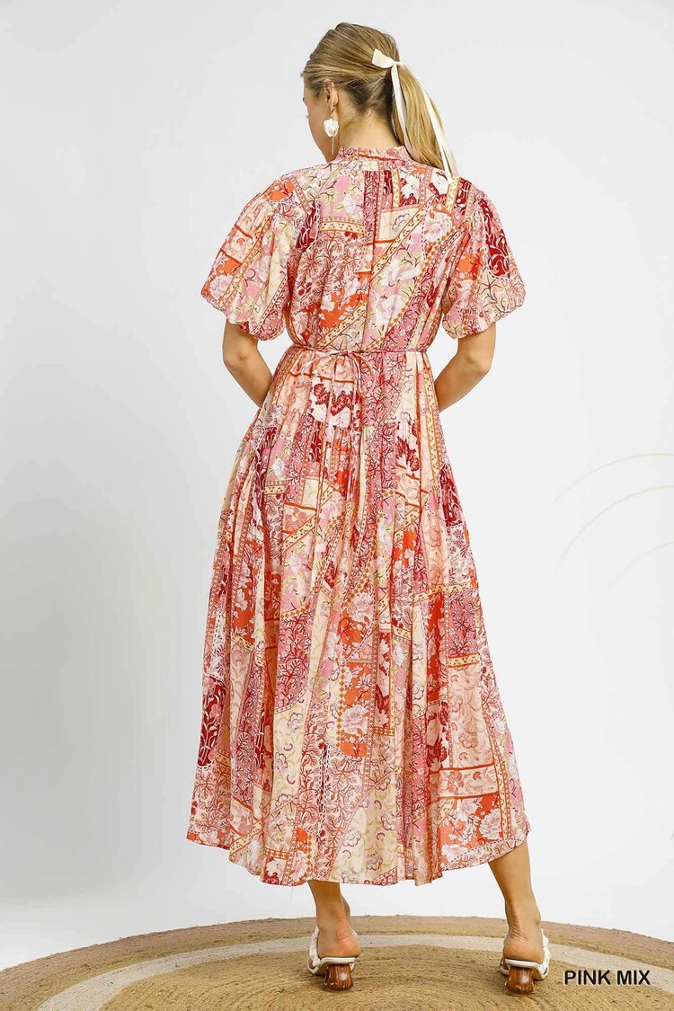 Umgee Boho Patchwork Ruffle Maxi Dress