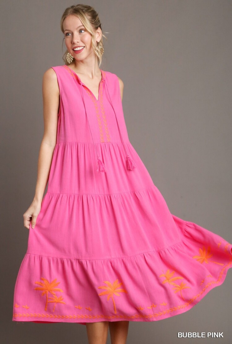 Umgee A-Line Maxi Dress with Embroidery Detail
