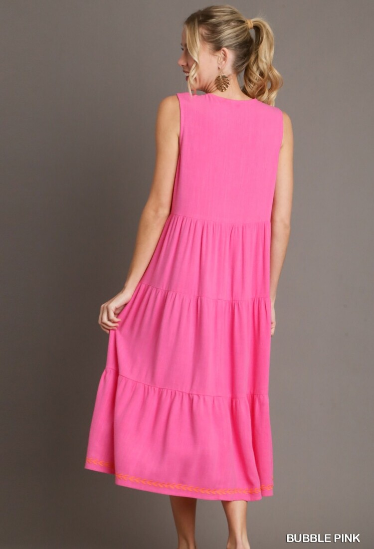 Umgee A-Line Maxi Dress with Embroidery Detail