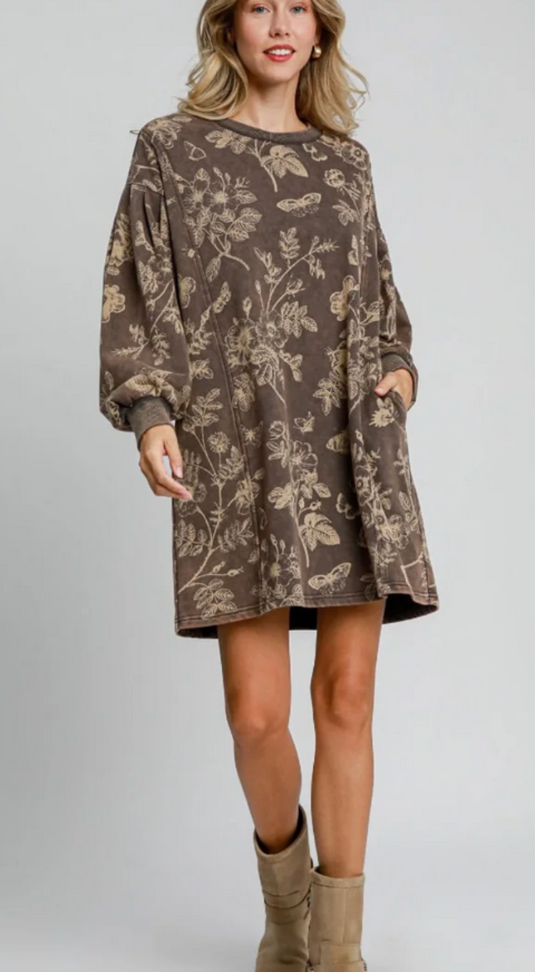 Umgee Washed French Terry Dress Ash Olive