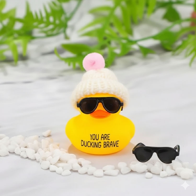 Inspirational Mini Duck with knit hat and glasses