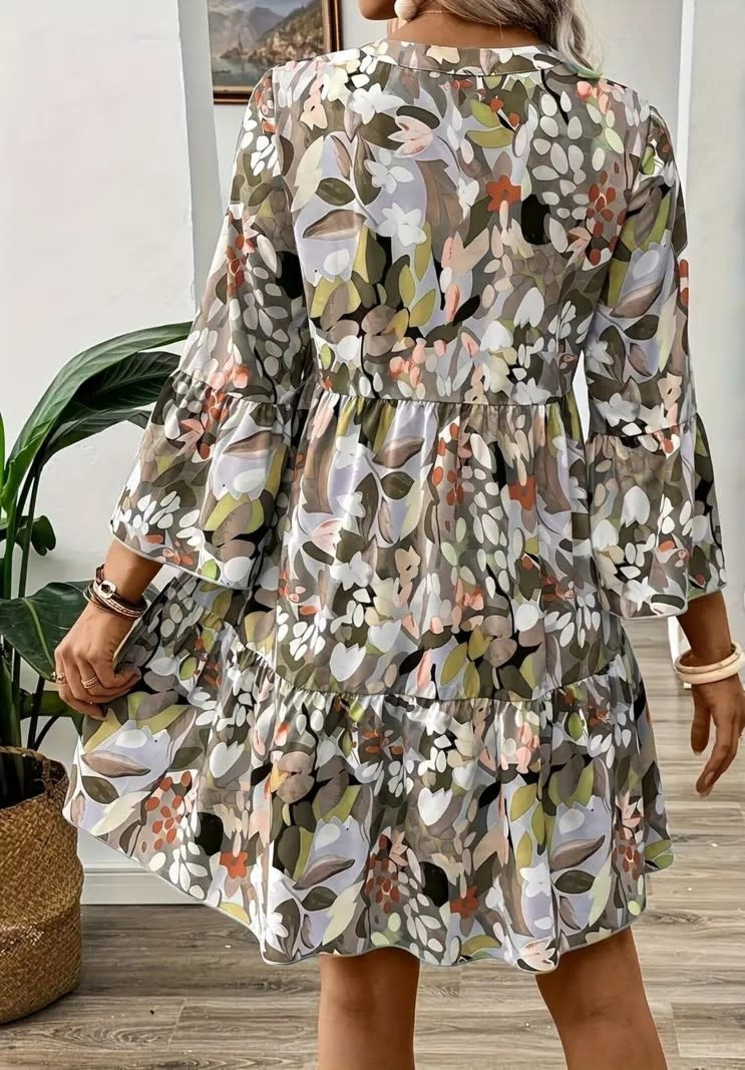 brown and white floral dress " Skylar " Floral Dress ( Brown )