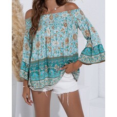 Blue Boho Off Shoulder Top