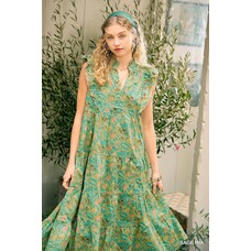 Umgee Medium Floral Garden Print Tiered Midi Dress