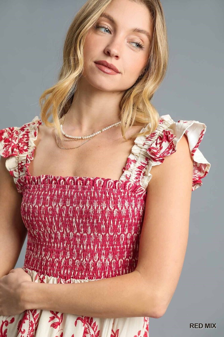 Umgee Smocked Ruffle Strap Midi Dress