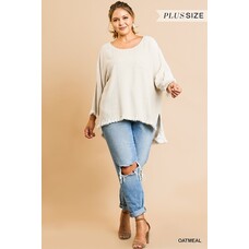 Umgee Umgee L/B High Low Scoop Hem Top Oatmeal XL