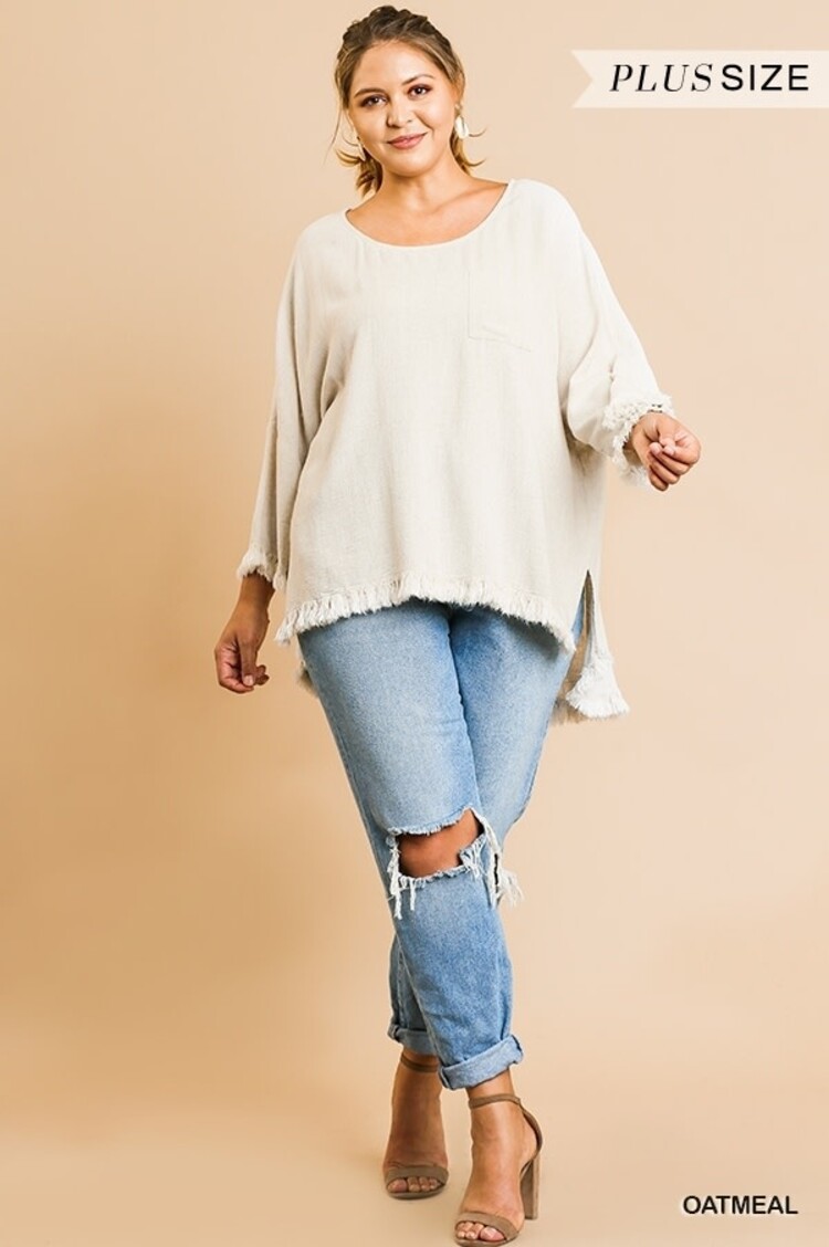 Umgee Umgee L/B High Low Scoop Hem Top Oatmeal XL