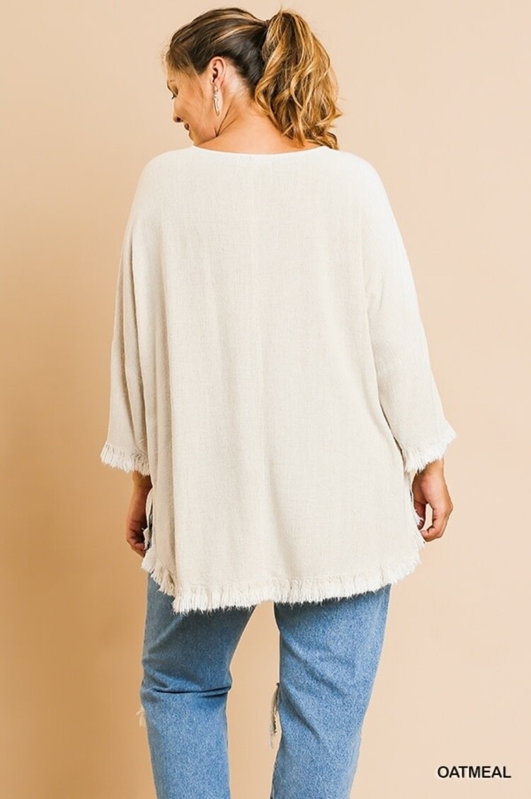 Umgee Umgee L/B High Low Scoop Hem Top Oatmeal XL