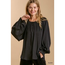 Umgee Umgee Smocked Cuff Top Black M