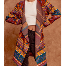 SJ Cardigan with Aztec Pattern Rust Teal 1X