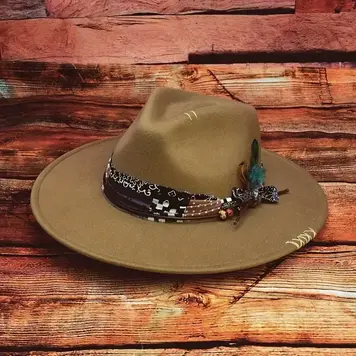 Bohemian Style Bow Feather Hat Khaki