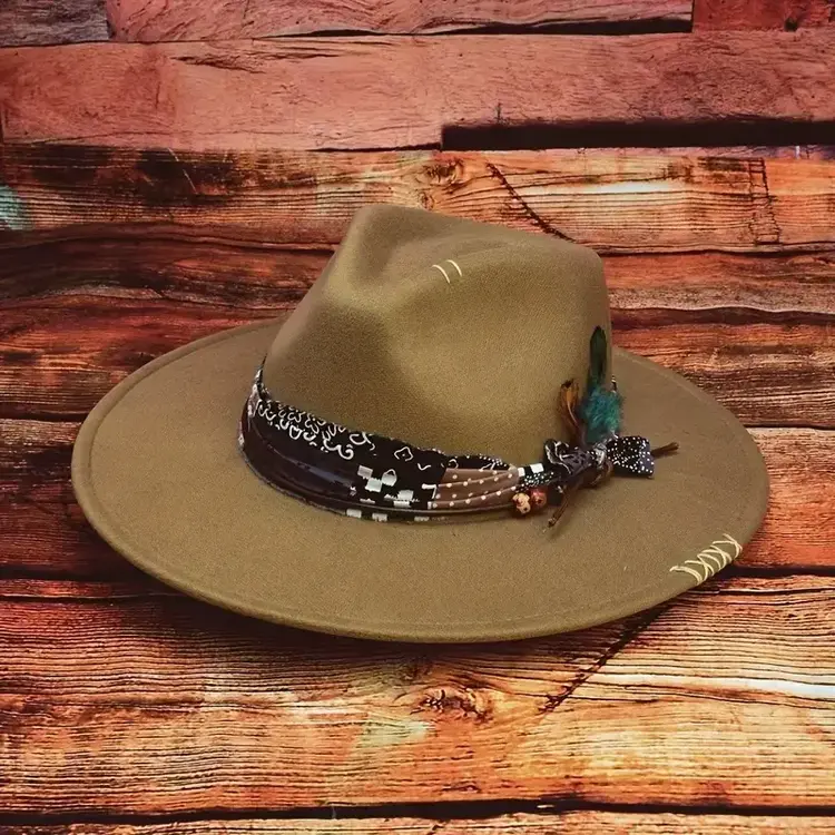 Bohemian Style Bow Feather Hat Khaki