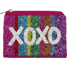 Pizzazz Multi Striped Xoxo Beaded Mini Pouch