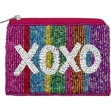 Pizzazz Multi Striped Xoxo Beaded Mini Pouch