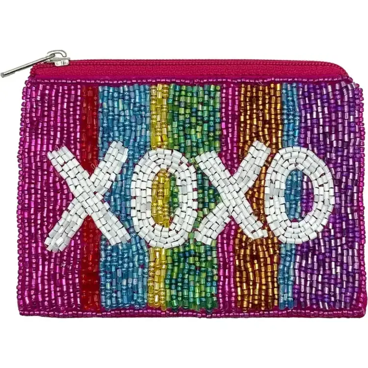 Pizzazz Multi Striped Xoxo Beaded Mini Pouch