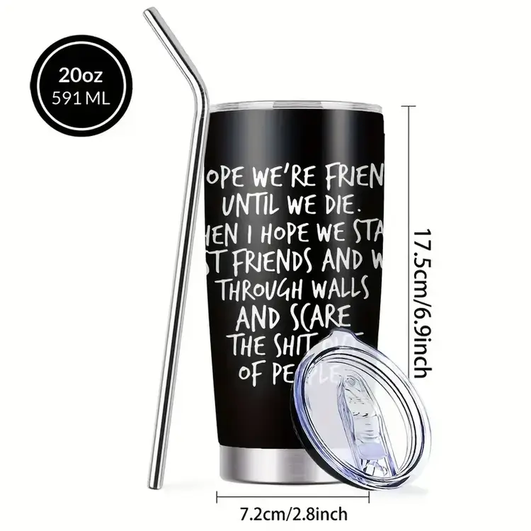 Hope we're Friends Black Tumbler with Lid and Straw