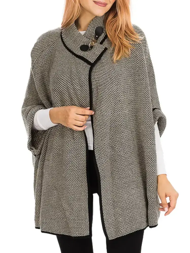Cap Zone Monochrome Mini Pattern Single Hooked Cape Coat Khaki