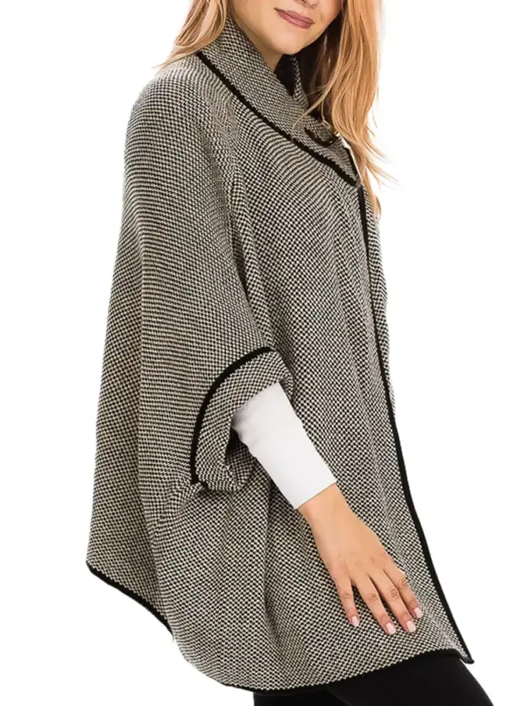 Cap Zone Monochrome Mini Pattern Single Hooked Cape Coat Khaki