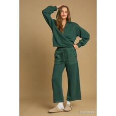 Umgee Quilted Long Sleeve Top Evergreen S