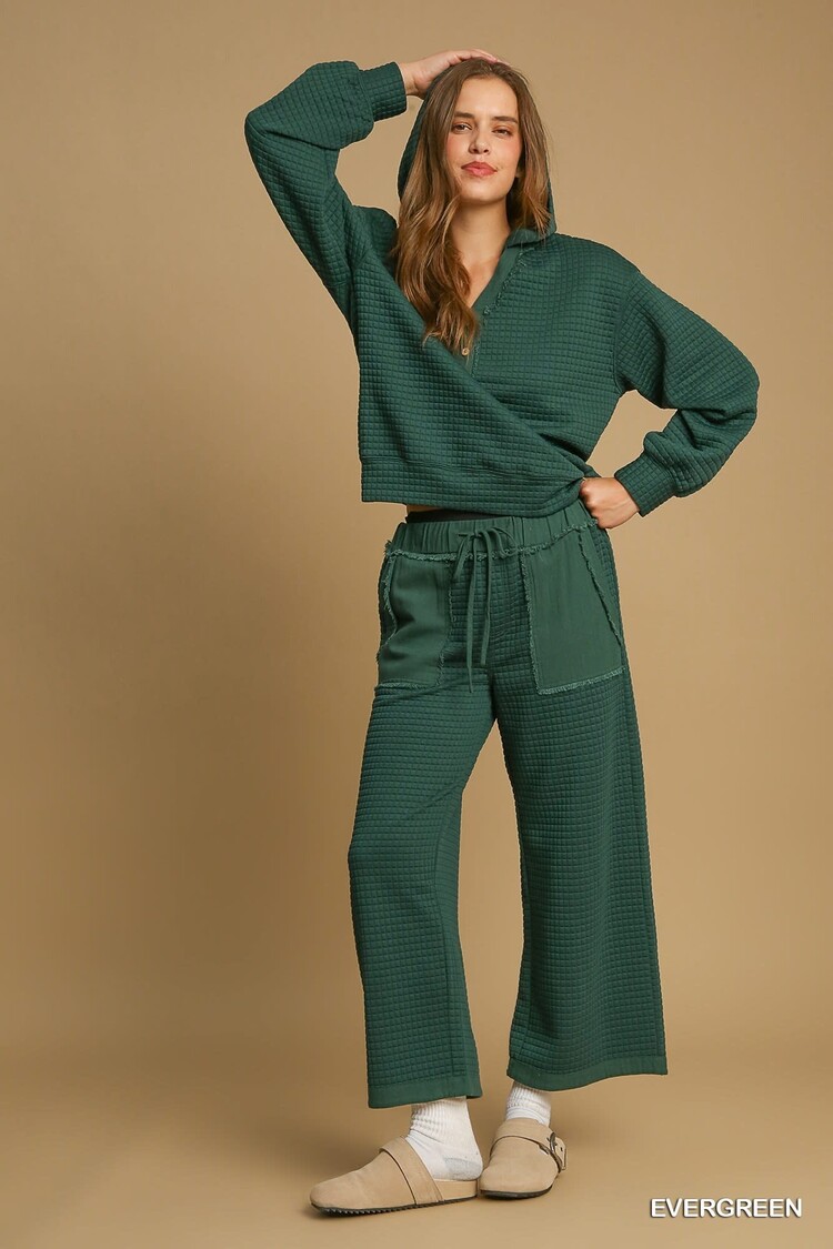 Umgee Quilted Long Sleeve Top Evergreen S