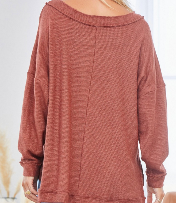 SJ Knit Boat Neck Top Rust 1X