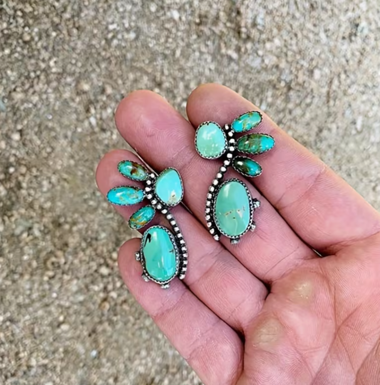 Turquoise Geometric Flower Earrings