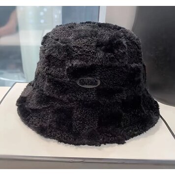 Black Checked Faux Fur Winter Bucket Hat