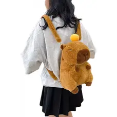 Capybara Fuzzy Faux Fur Stuffed Doll Backpack - 13 Inch