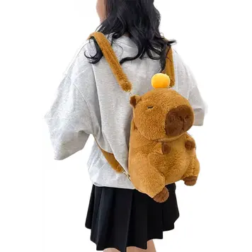 Capybara Fuzzy Faux Fur Stuffed Doll Backpack - 13 Inch
