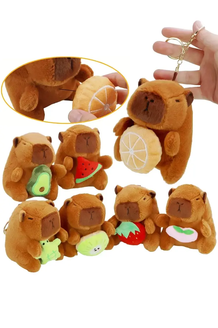 Cap Zone Fruity Capybara Faux Fur Plushie Key Chain
