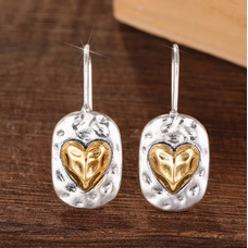 Retro Two Tone Heart Drop Earrings