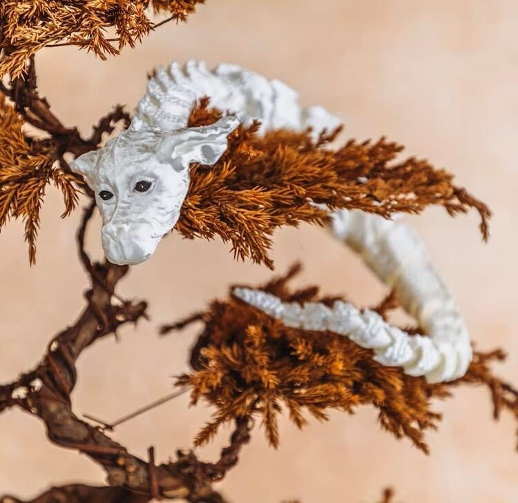 3D Printed White Dragon Figurine