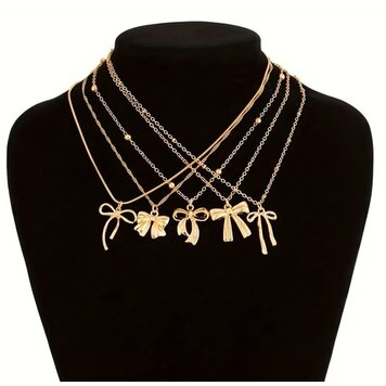 5 pcs Bow Pendant Necklace Set