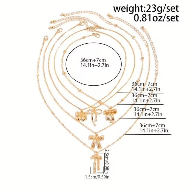 5 pcs Bow Pendant Necklace Set