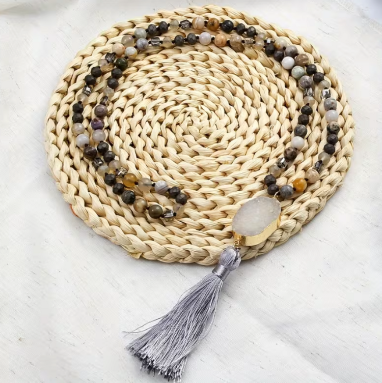 Long Tassel Pendant Necklace - Gray