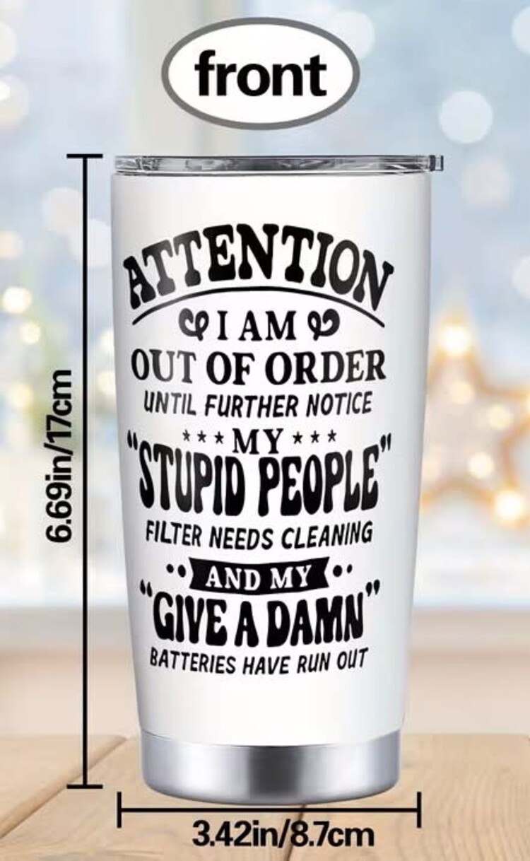 Stupid People White Tumbler with Lid