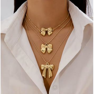 Layered Bow Pendant Necklace