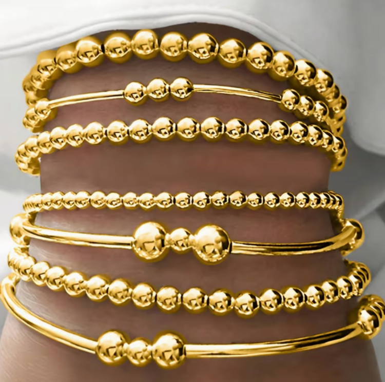 Stackable Beaded Layered Bracelets-gold